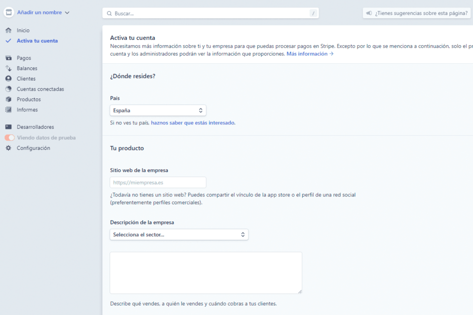 activar cuenta stripe