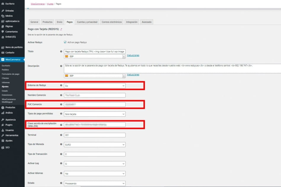 ajustes redsys woocommerce