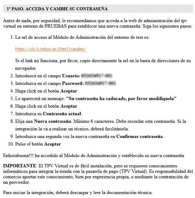 envio claves prueba redsys